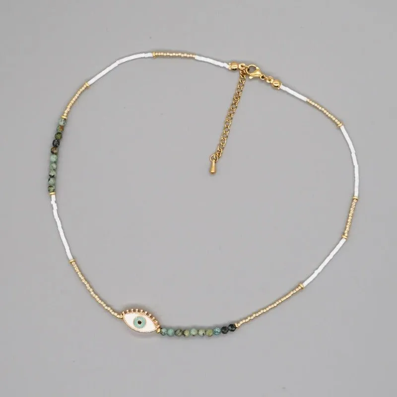 Natural Stones Evil Eye Beaded Necklace for Women Anniverssary Jewellery