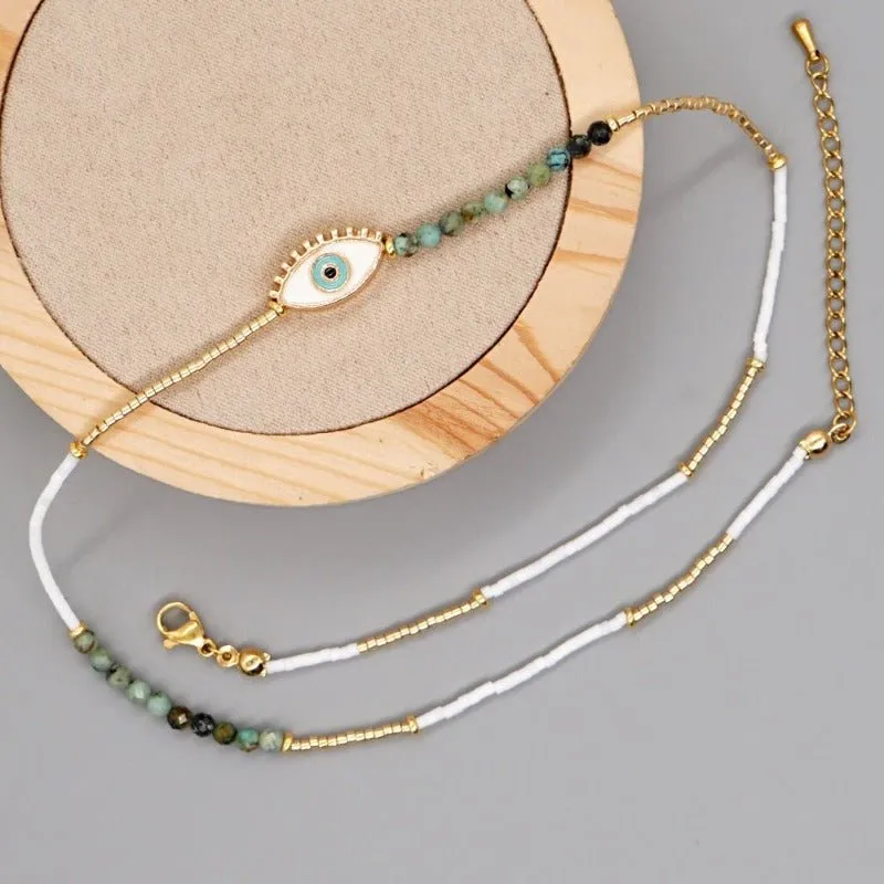 Natural Stones Evil Eye Beaded Necklace for Women Anniverssary Jewellery