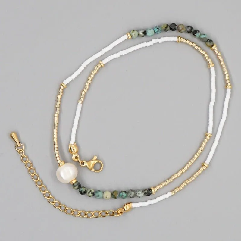 Natural Stones Evil Eye Beaded Necklace for Women Anniverssary Jewellery