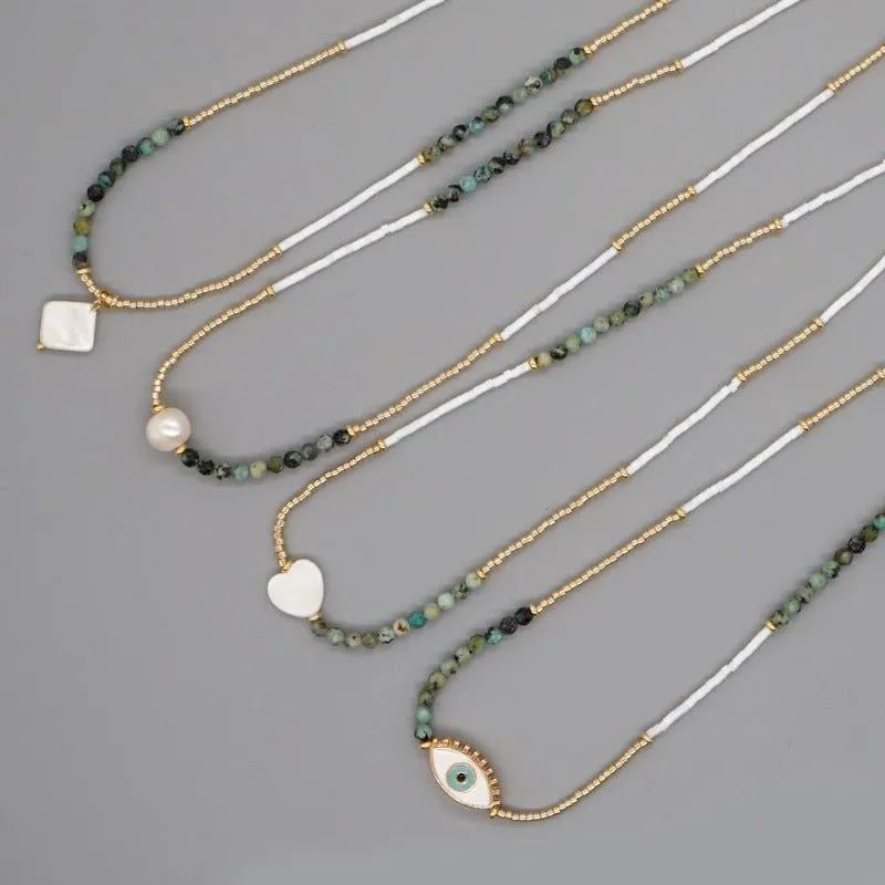 Natural Stones Evil Eye Beaded Necklace for Women Anniverssary Jewellery