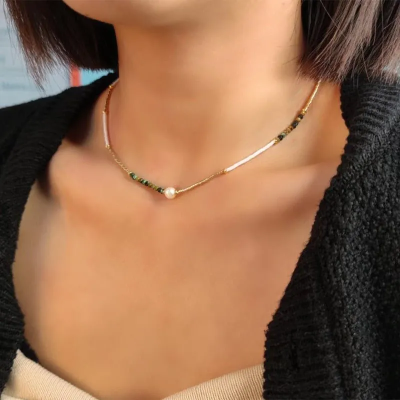 Natural Stones Evil Eye Beaded Necklace for Women Anniverssary Jewellery