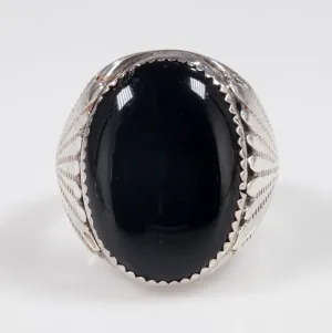 Navajo Onyx Sterling Silver Ring SZ 11.75