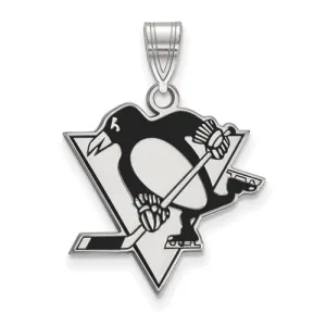 NHL Licensed (20mm) Pittsburgh Penguins Sterling Silver Enamel Pendant