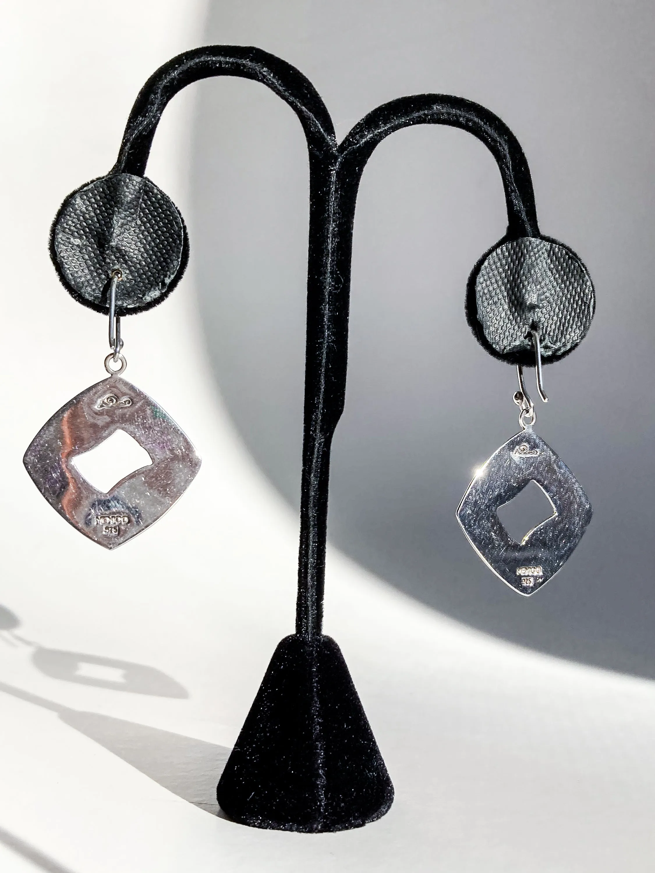 Ninos DeChammo Mexico Sterling Silver Oxidized Leaf Dangle Earrings