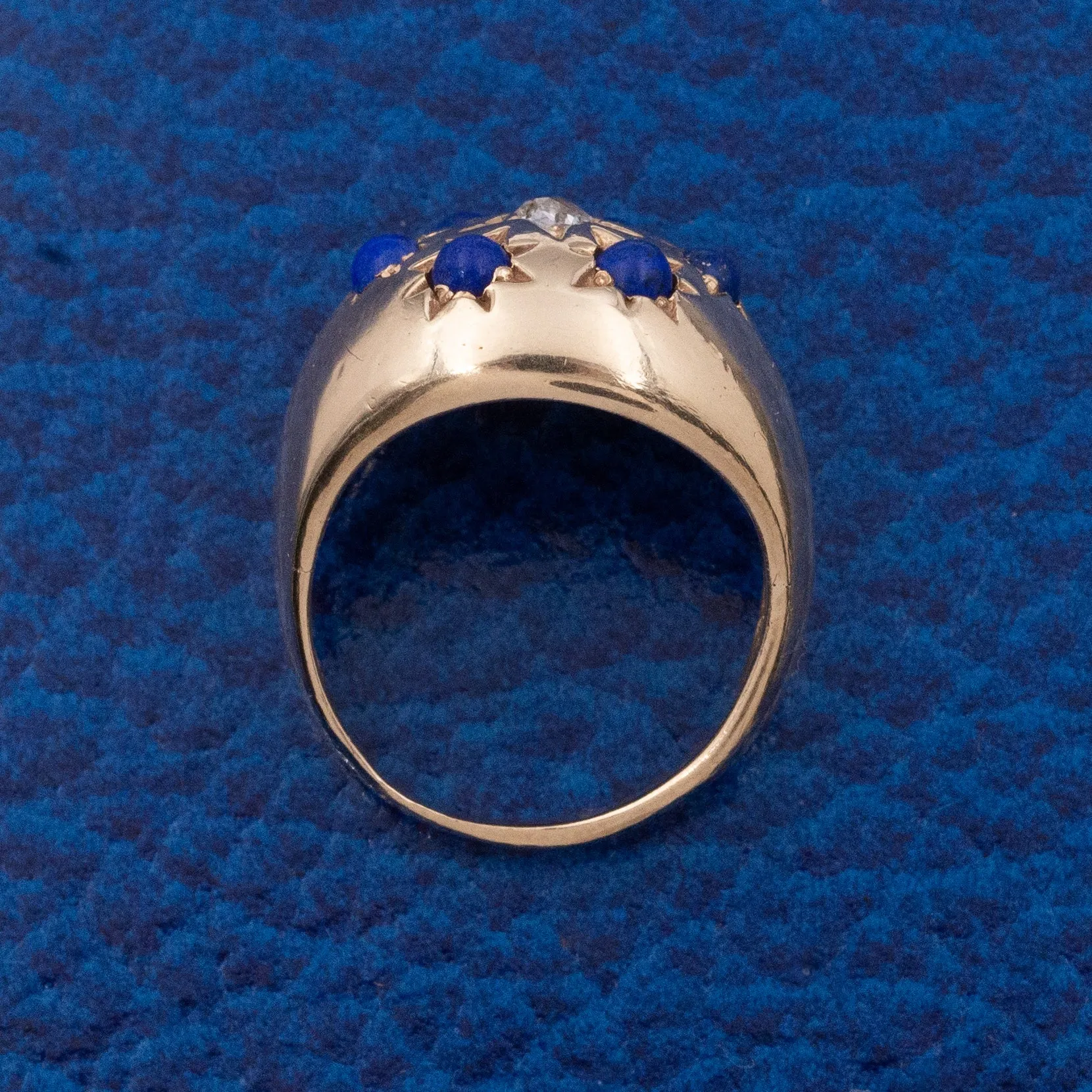 Old Mine-Cut Diamond & Lapis Bombé Ring