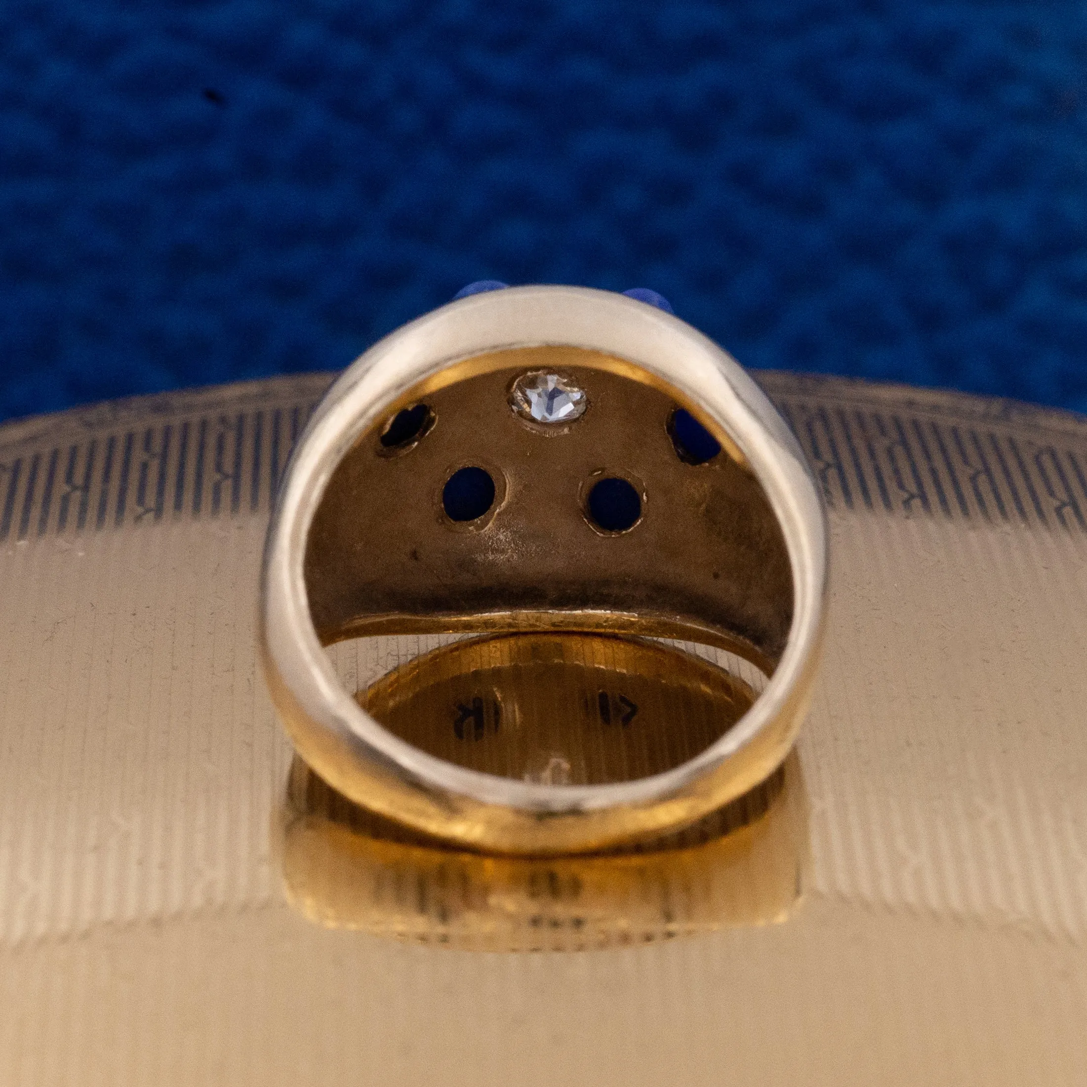 Old Mine-Cut Diamond & Lapis Bombé Ring