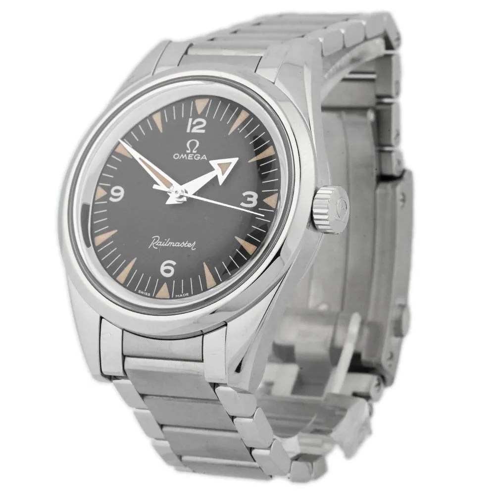 OMEGA UNISEX SEAMASTER RAILMASTER 1957 TRILOGY Stainless Steel 38mm Black Stick & Arabic Numeral Watch Reference #: 220.10.38.20.01.002