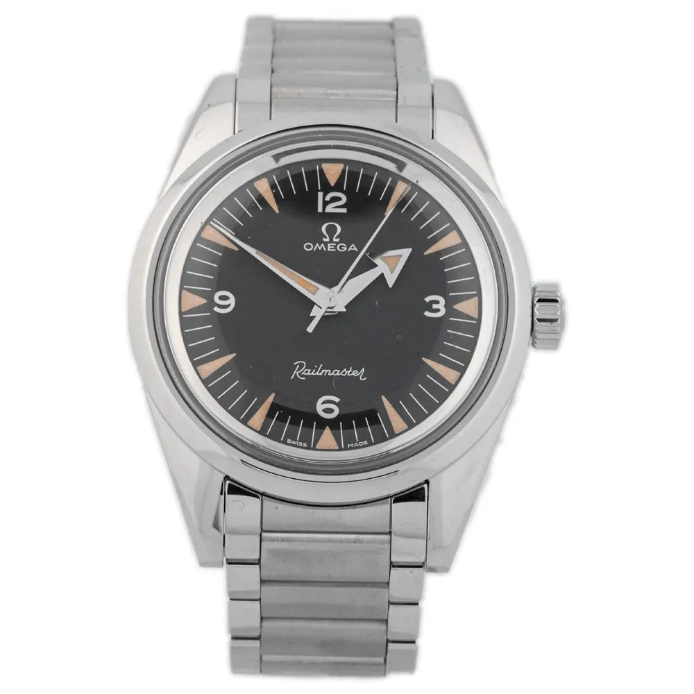 OMEGA UNISEX SEAMASTER RAILMASTER 1957 TRILOGY Stainless Steel 38mm Black Stick & Arabic Numeral Watch Reference #: 220.10.38.20.01.002