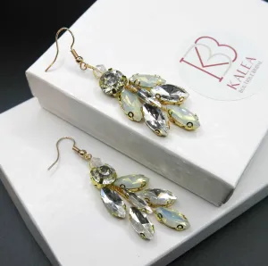 Opal Style Crystal Earrings, Bridal Rhinestone Gem Earrings, Wedding Dangle Gem Wire Earrings