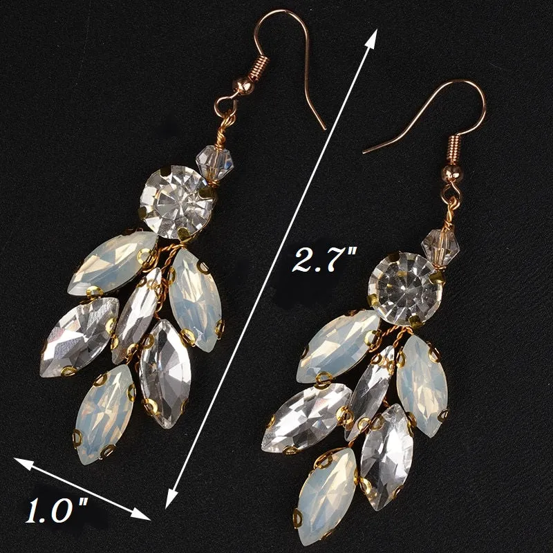 Opal Style Crystal Earrings, Bridal Rhinestone Gem Earrings, Wedding Dangle Gem Wire Earrings
