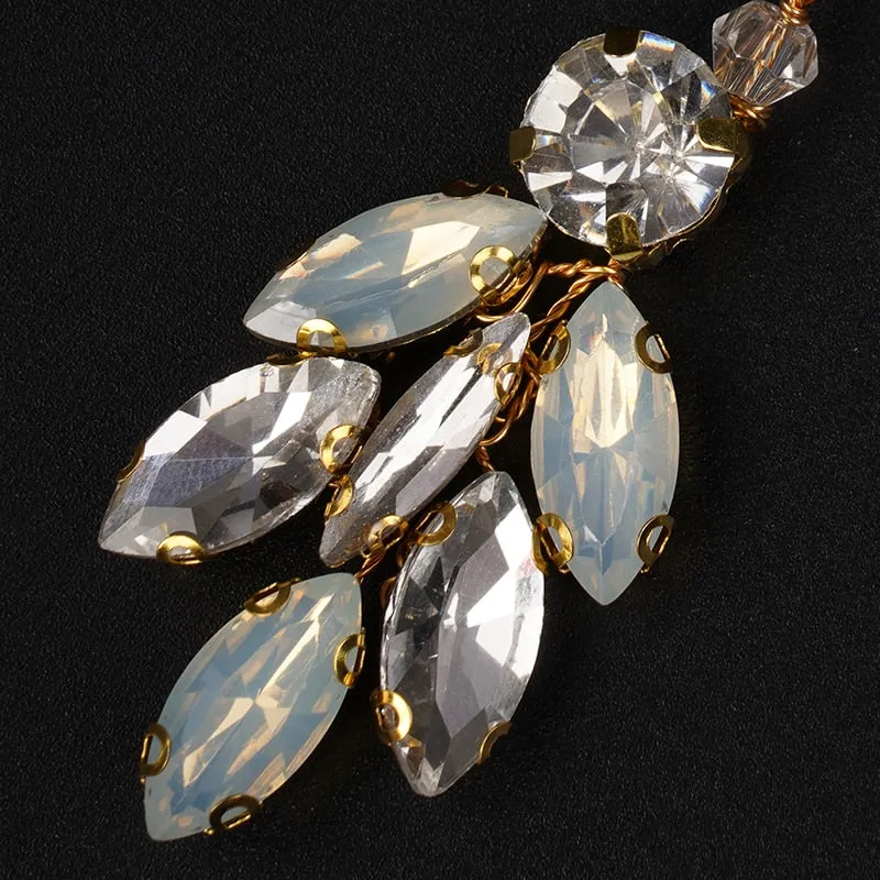 Opal Style Crystal Earrings, Bridal Rhinestone Gem Earrings, Wedding Dangle Gem Wire Earrings