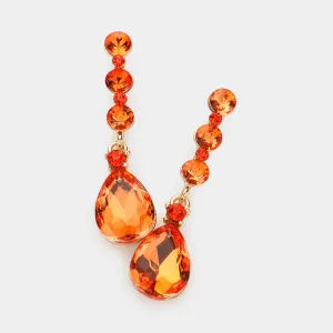 Orange Teardrop and Round Crystal Dangle Earrings  | Pageant Earrings | 605237
