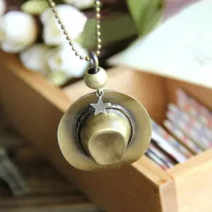 Original New Hip Hop Cowboy Hat Pendant Necklace Men Vintage Gold Bead Chain Star Choker Necklace Women Jewelry Femme Gift