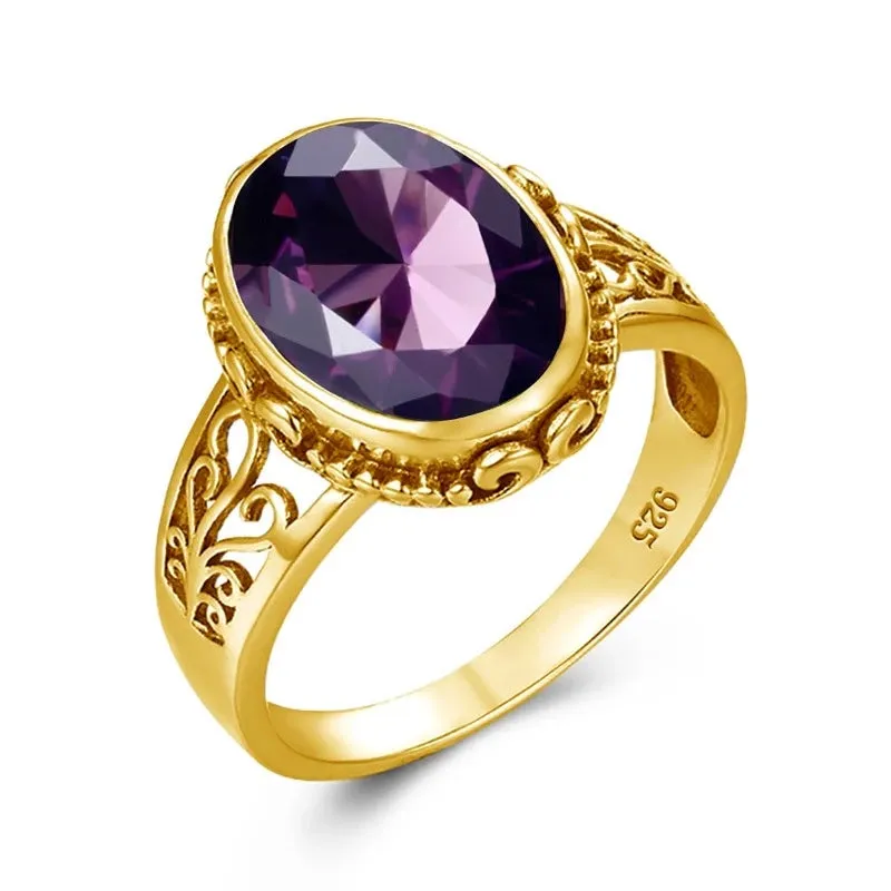 Oval Cut Citrine Art Deco Ring Yellow Gold For Women Jewelry Wedding