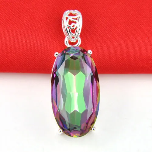 Oval Dazzling Rainbow Mystic Topaz Crystal on a Sterling Silver Pendant