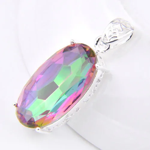 Oval Dazzling Rainbow Mystic Topaz Crystal on a Sterling Silver Pendant