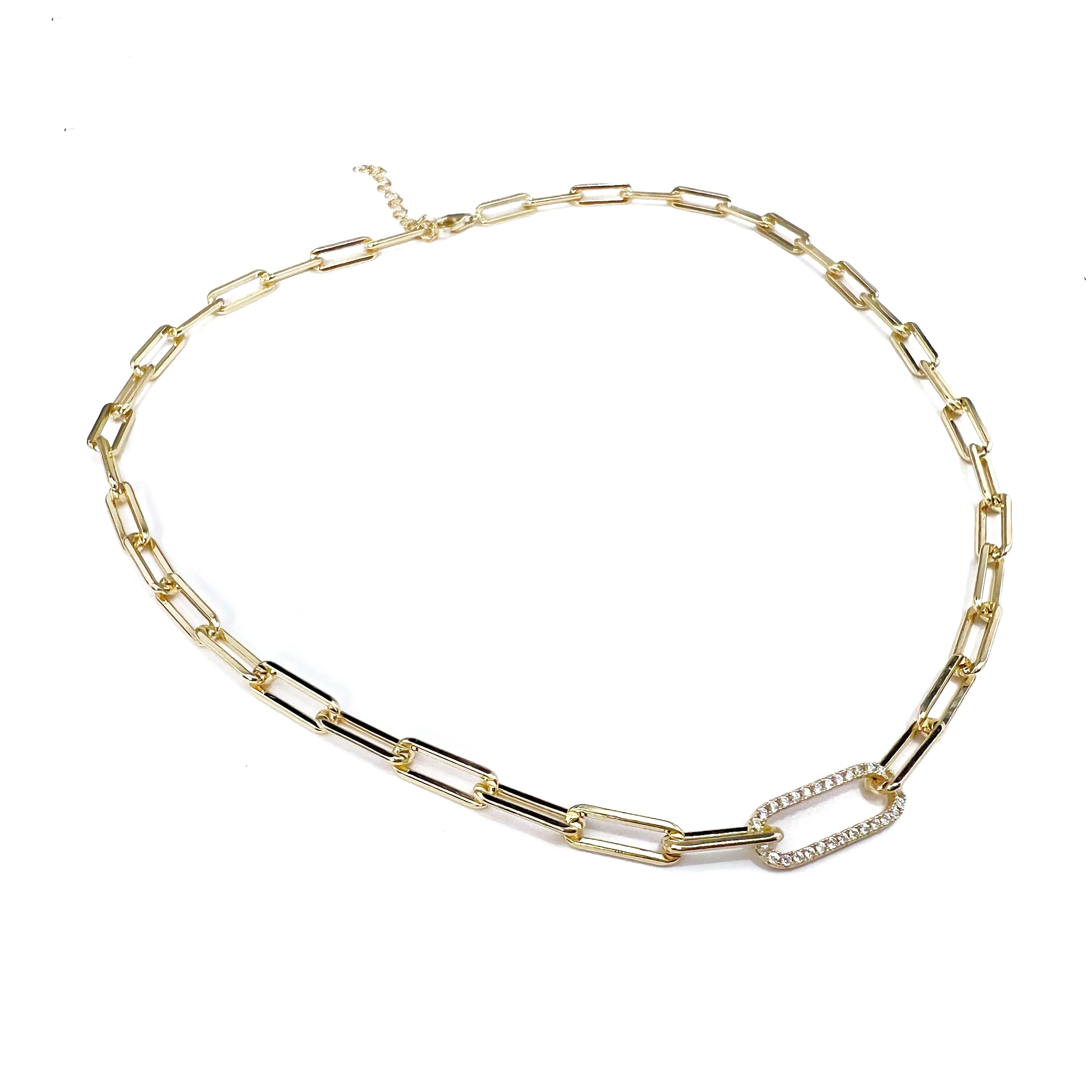 Paperclip Necklace Pave Link