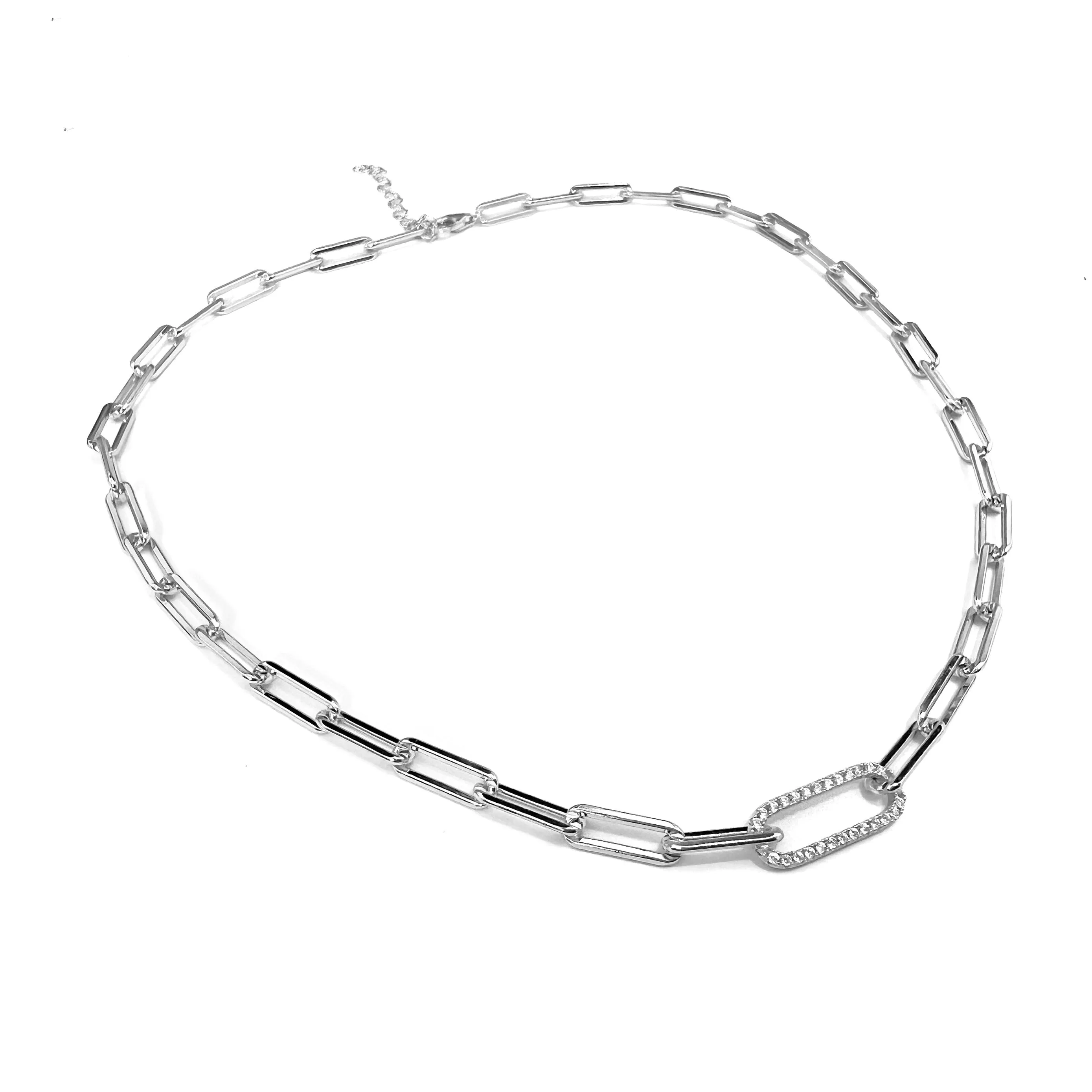 Paperclip Necklace Pave Link