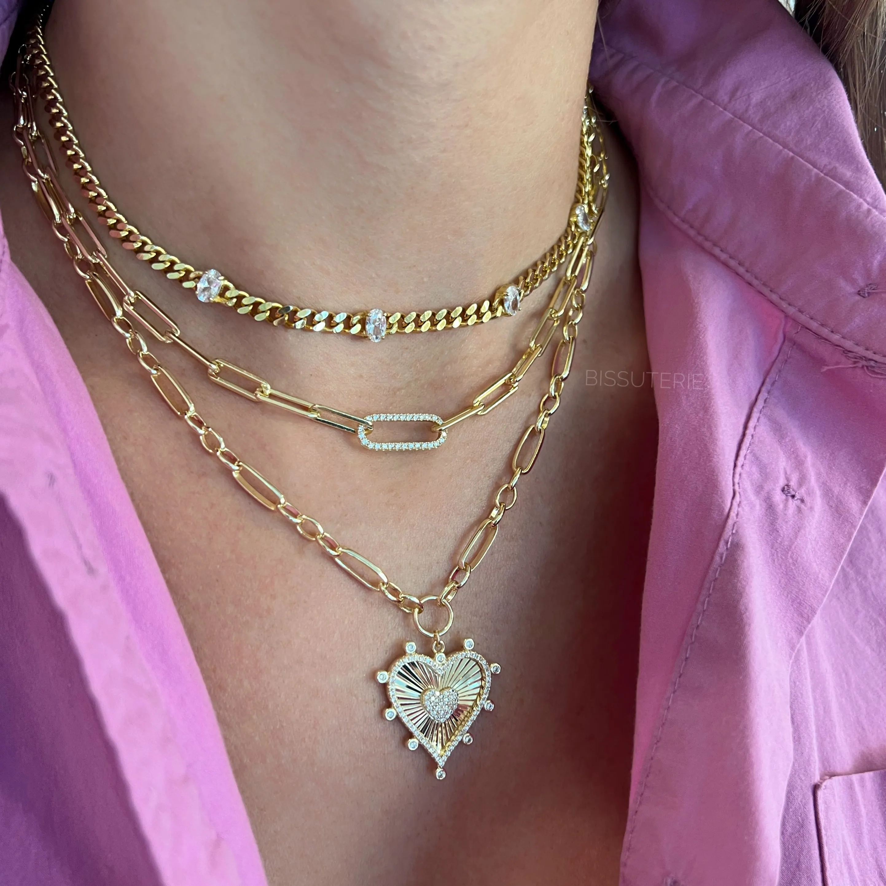 Paperclip Necklace Pave Link