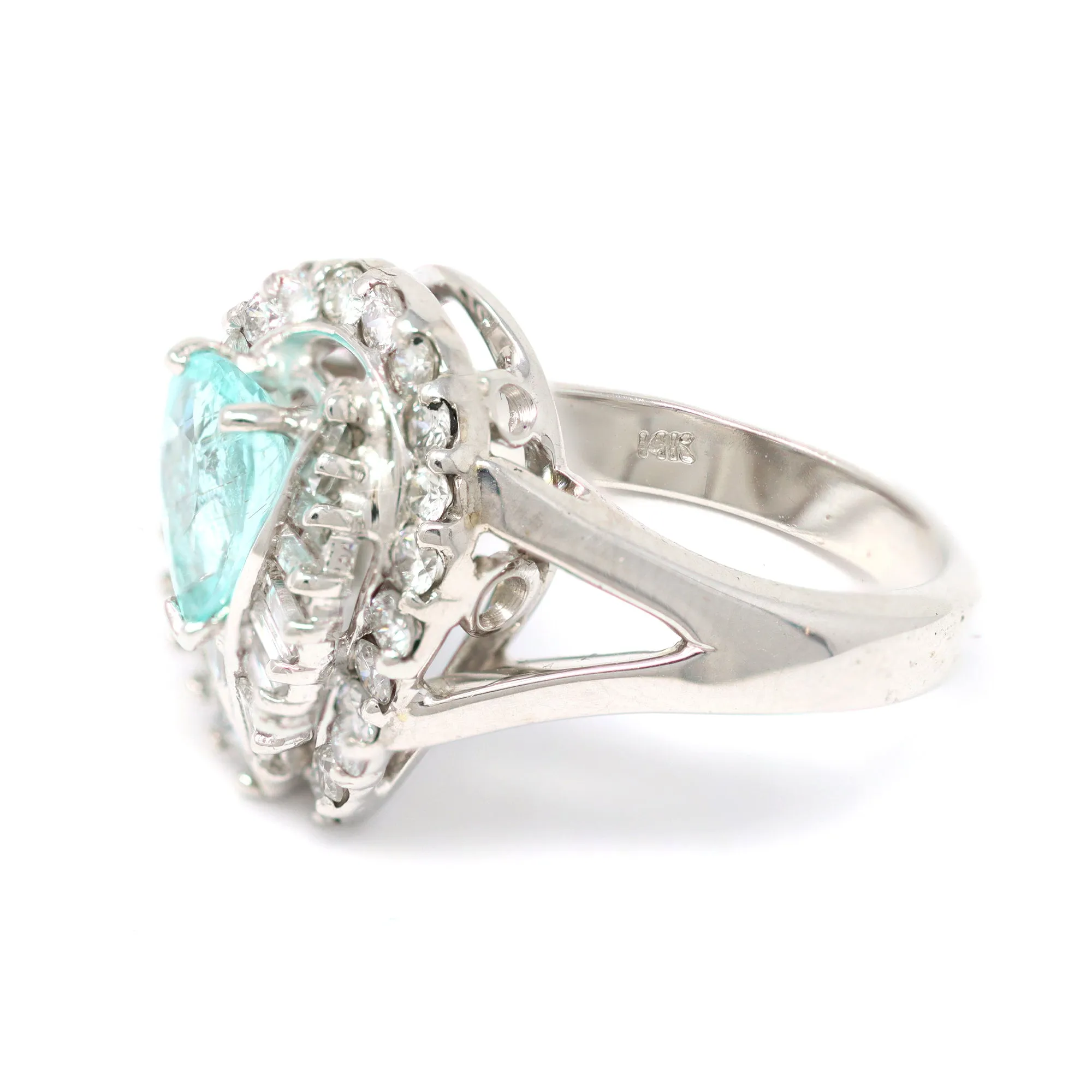 Paraiba Tourmaline and Diamond Ring Set in 14k White Gold, Circa 1990