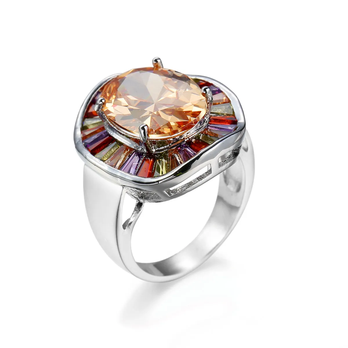 Peach Crystal & Cubic Zirconia Cocktail Ring