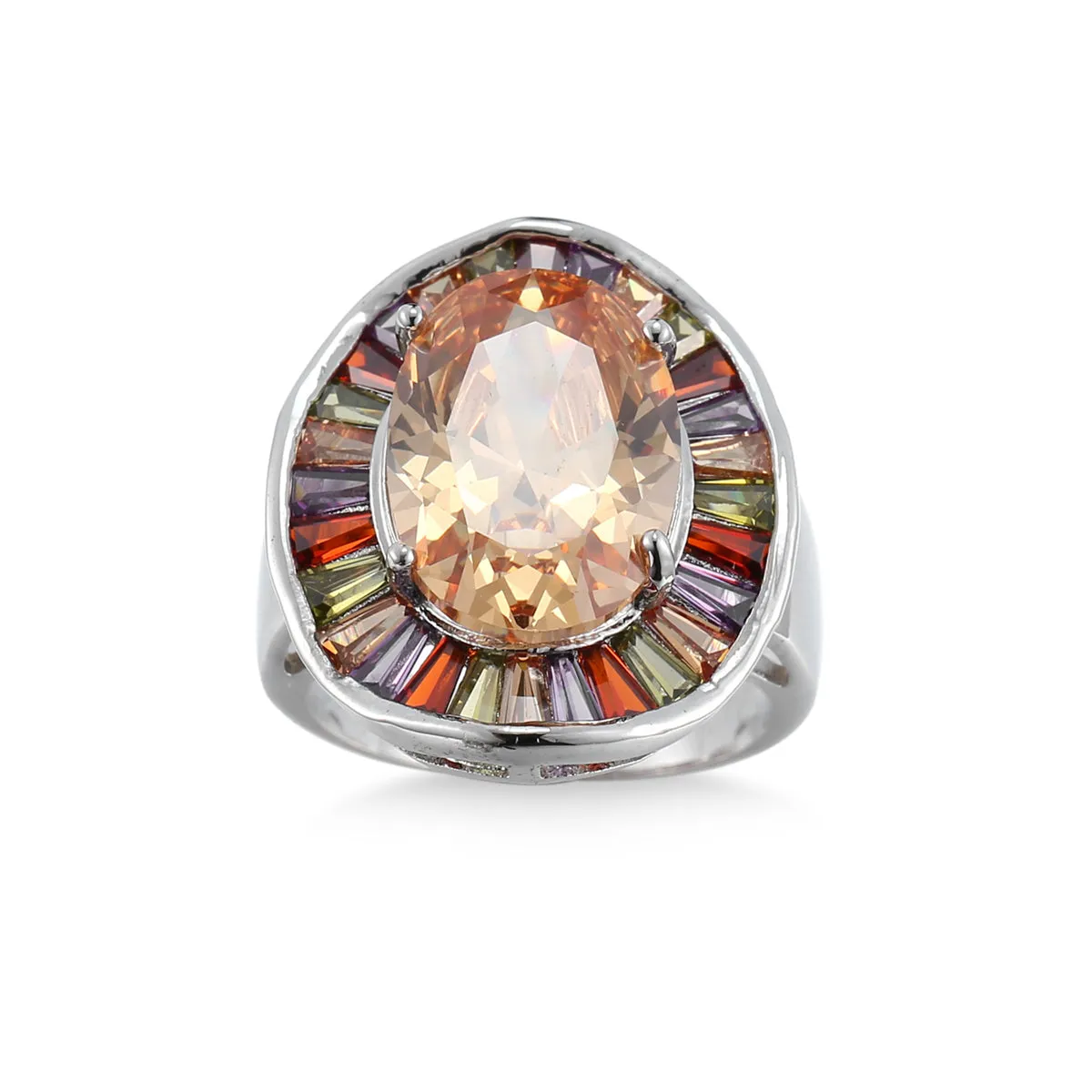 Peach Crystal & Cubic Zirconia Cocktail Ring