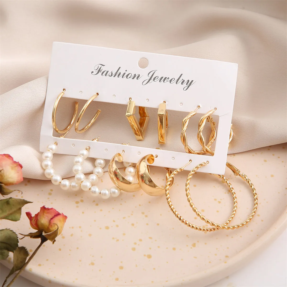 Pearl & 18K Gold-Plated Hoop Earrings Set