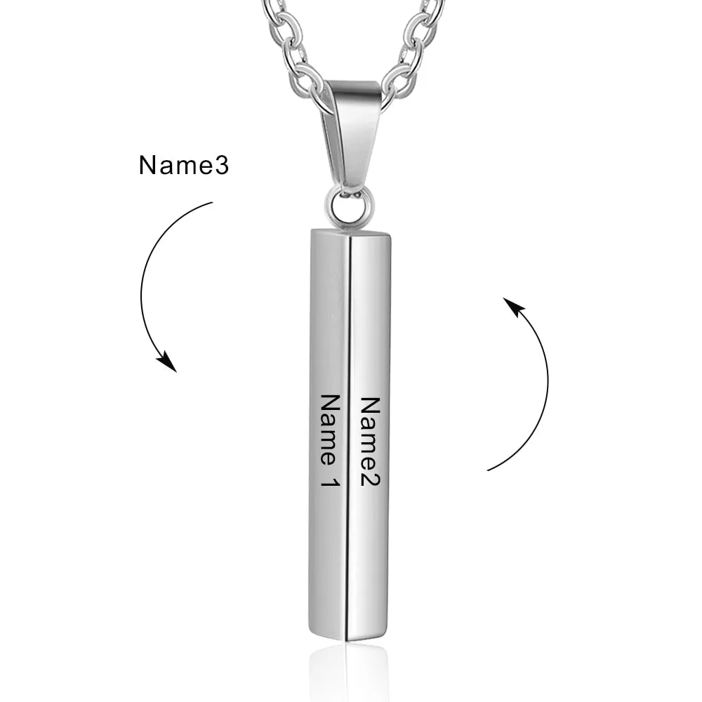 Personalized Vertical Bar 3 Sides Engraved Necklaces