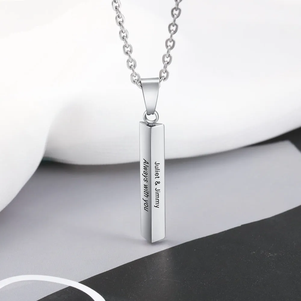 Personalized Vertical Bar 3 Sides Engraved Necklaces