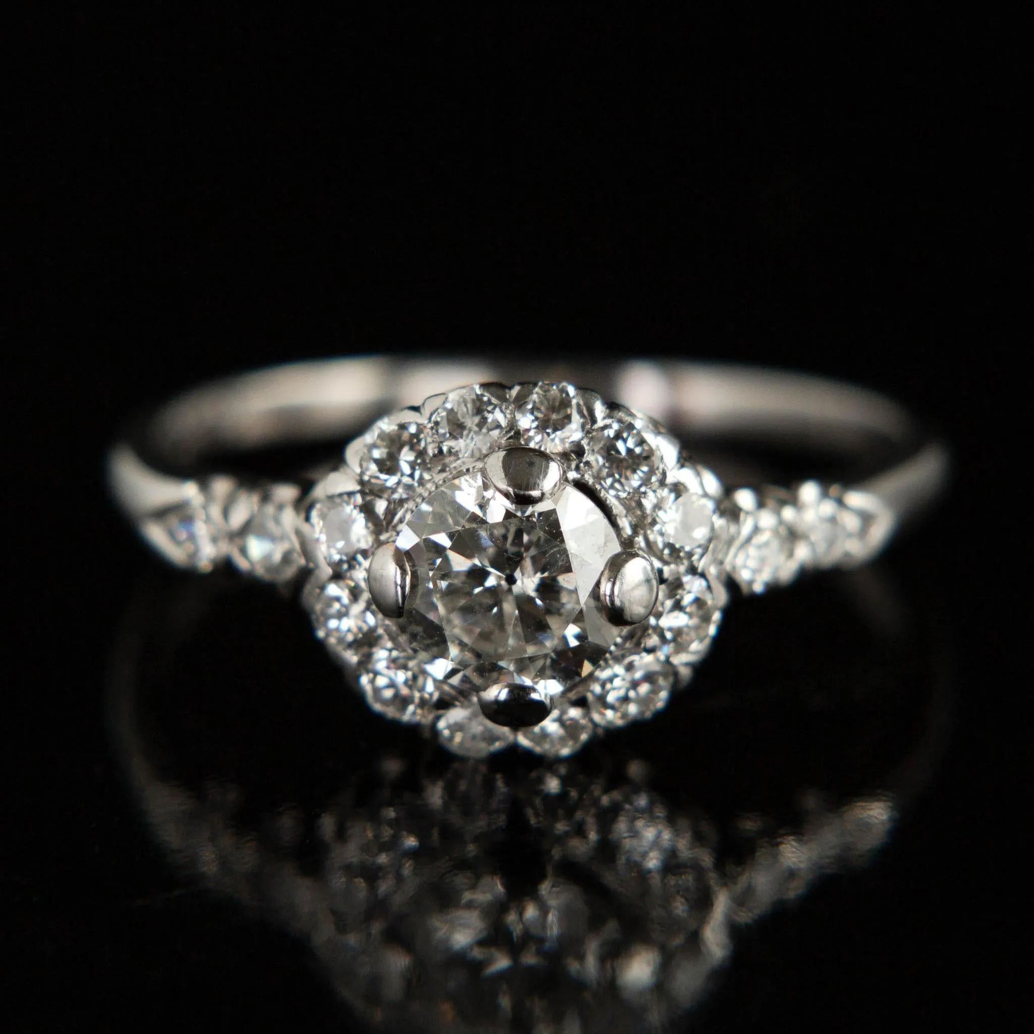 Platinum Diamond Halo Ring | Circa 1940