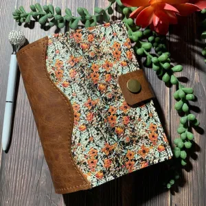 Pocket Rings Orange Wildflowers w/ Snakeskin Print Leather 3cm rings