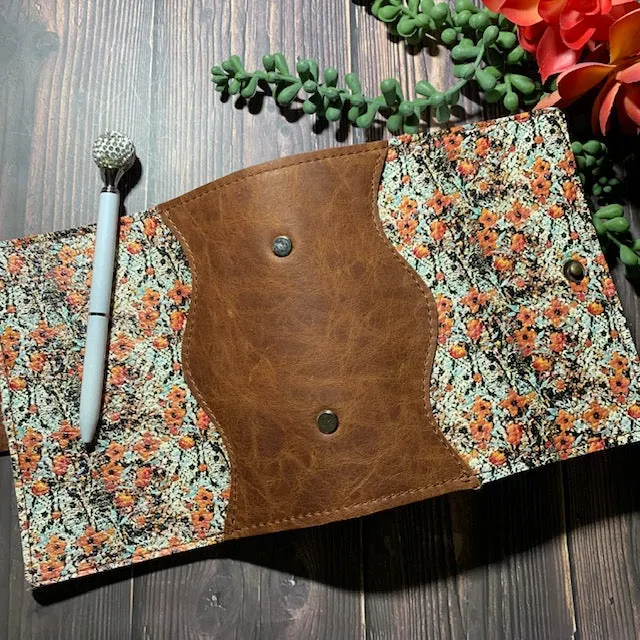 Pocket Rings Orange Wildflowers w/ Snakeskin Print Leather 3cm rings