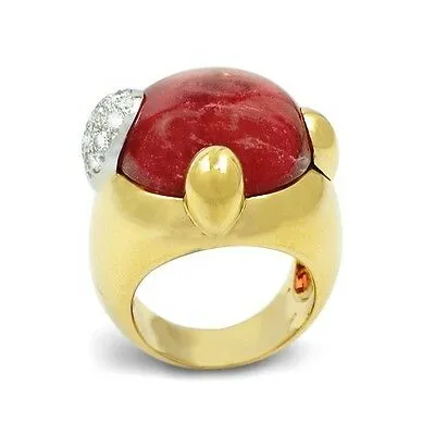 POMELLATO GRIFFE 18KT YELLOW GOLD PINK TOURMALINE AND DIAMOND RING