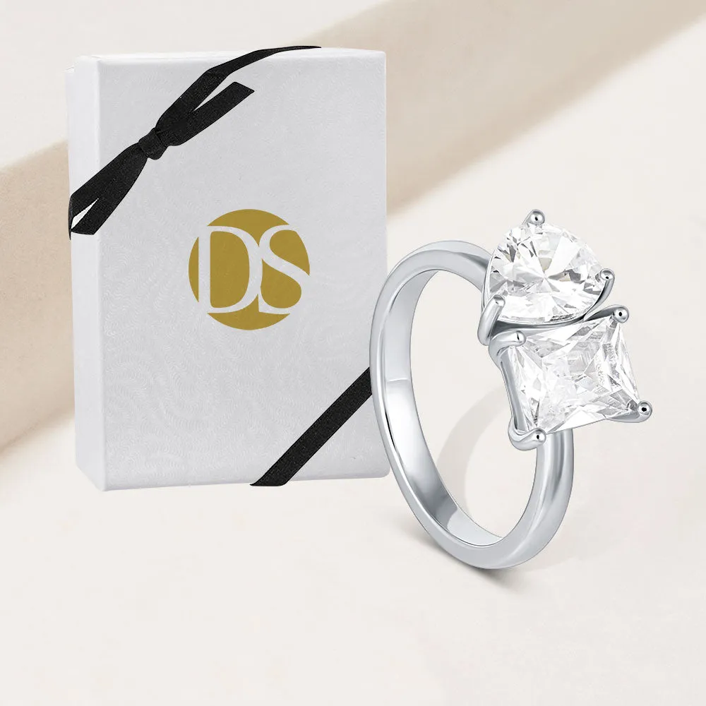 "2-Times Yes" 4.2CTW Emerald & Pear Cut Two-Stones Ring