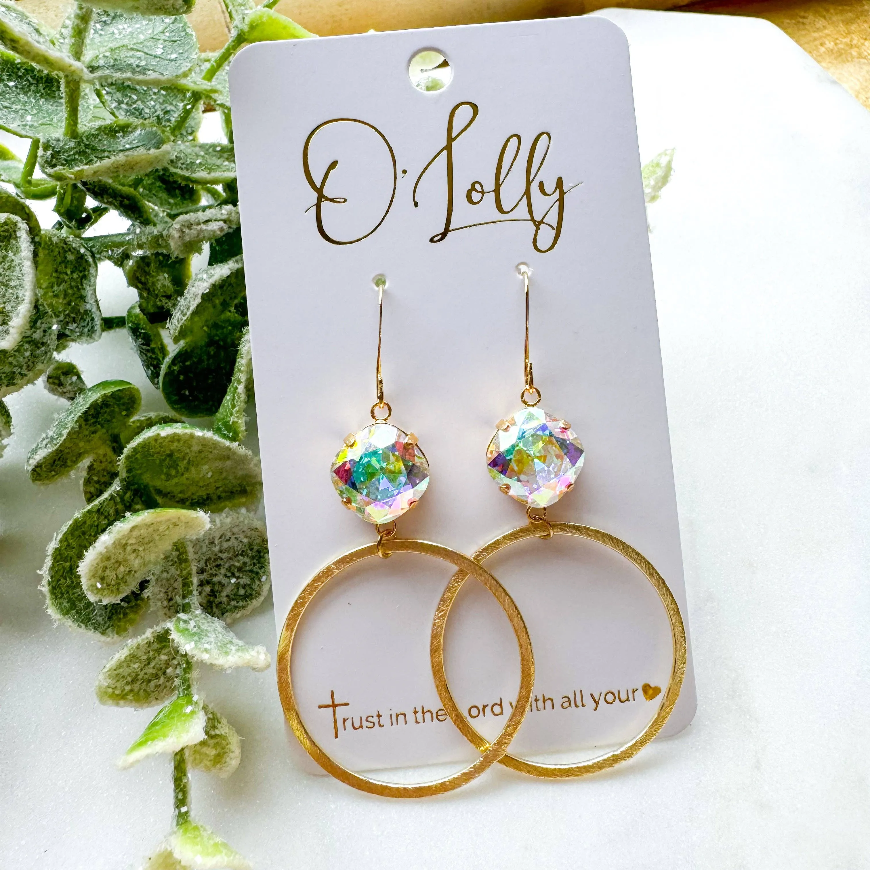 "Connie" Stone w/Gold Plated Textured Hoop Earrings