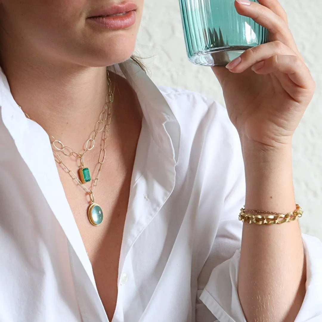 "Frame" Bezel-Set Cabochon Aquamarine Pendant