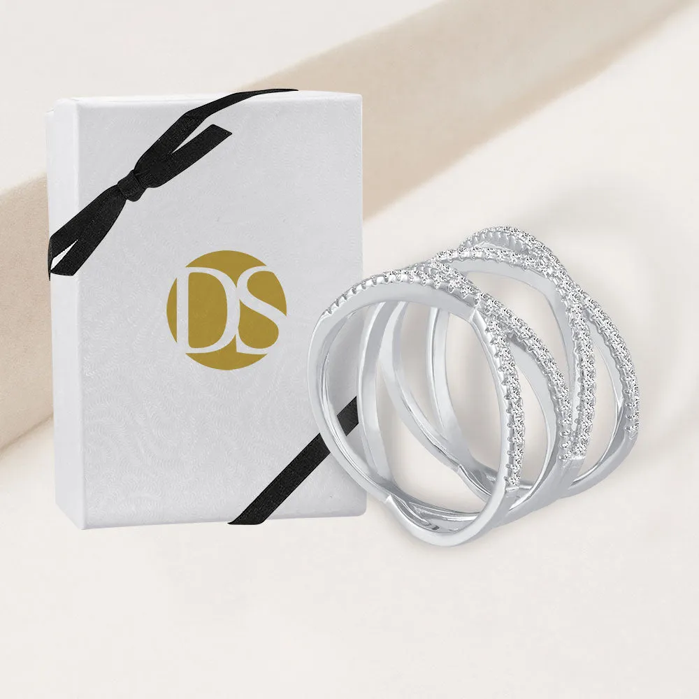 "Love Nest" 3.9CTW Pave Criss Cross Ring - Silver