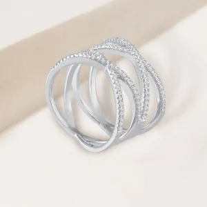 "Love Nest" 3.9CTW Pave Criss Cross Ring - Silver