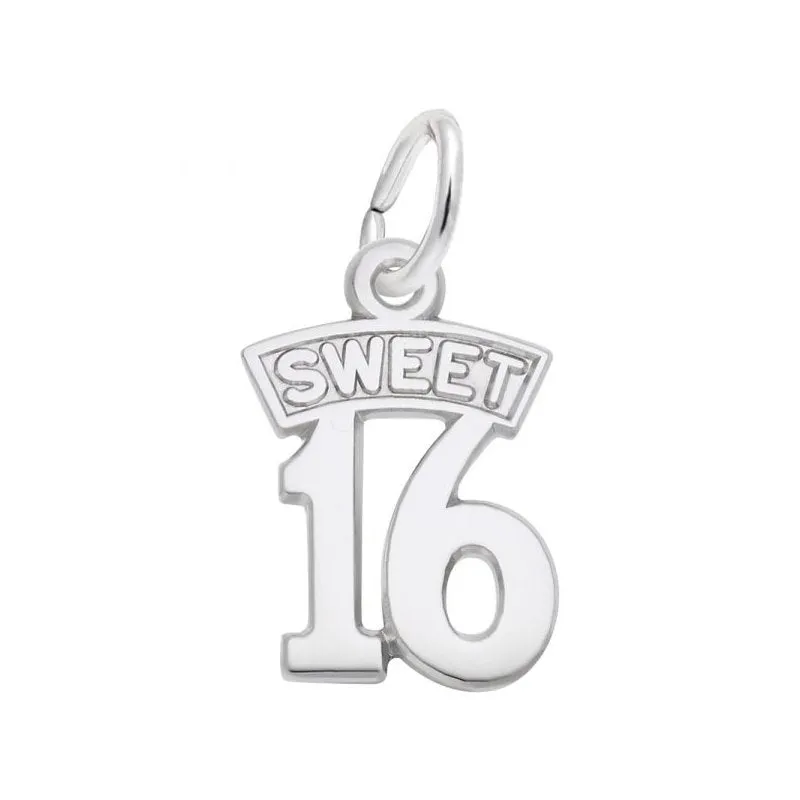 Rembrandt Charms Sterling Silver Rhodium or Gold Plated Sweet 16 Pendant