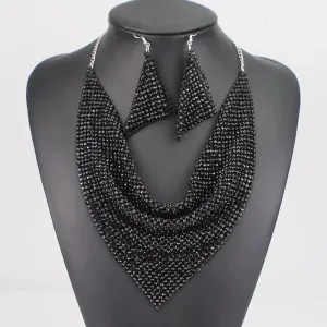 Rhinestone Metal Slice Bib Choker Necklaces Earrings Party Wedding Fashion Jewelry Sets