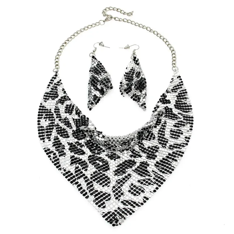 Rhinestone Metal Slice Bib Choker Necklaces Earrings Party Wedding Fashion Jewelry Sets