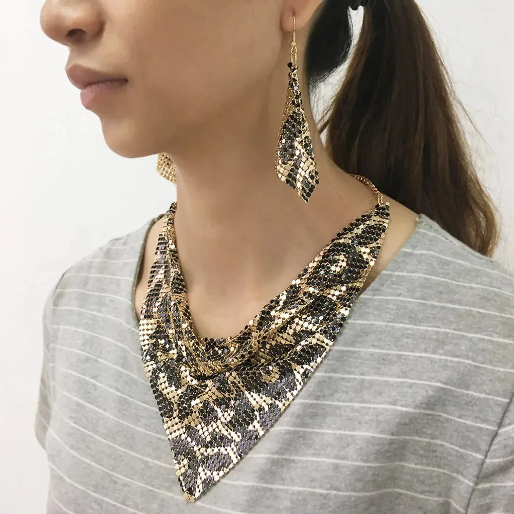 Rhinestone Metal Slice Bib Choker Necklaces Earrings Party Wedding Fashion Jewelry Sets