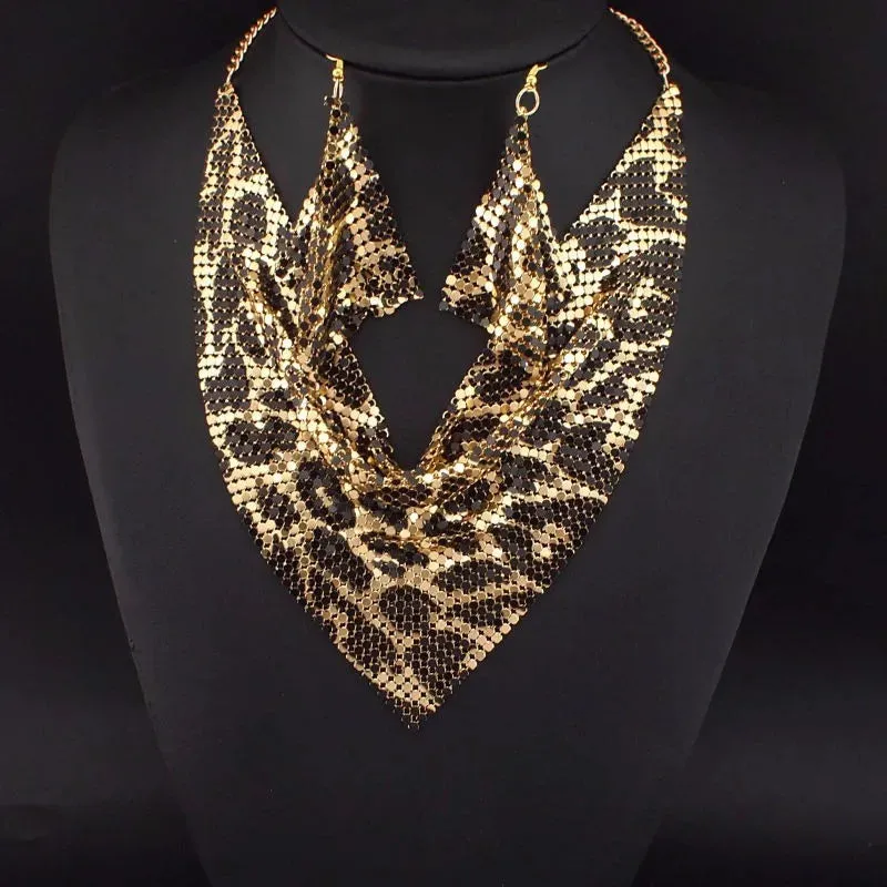 Rhinestone Metal Slice Bib Choker Necklaces Earrings Party Wedding Fashion Jewelry Sets