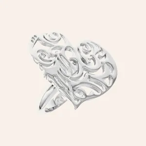 Rhodium Plated Sterling Silver, Sacred Heart Ring