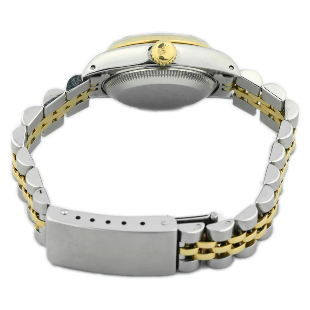 Rolex Ladies Date 18K Yellow Gold & Steel 26mm Black Stick Dial Watch Reference #: 69173