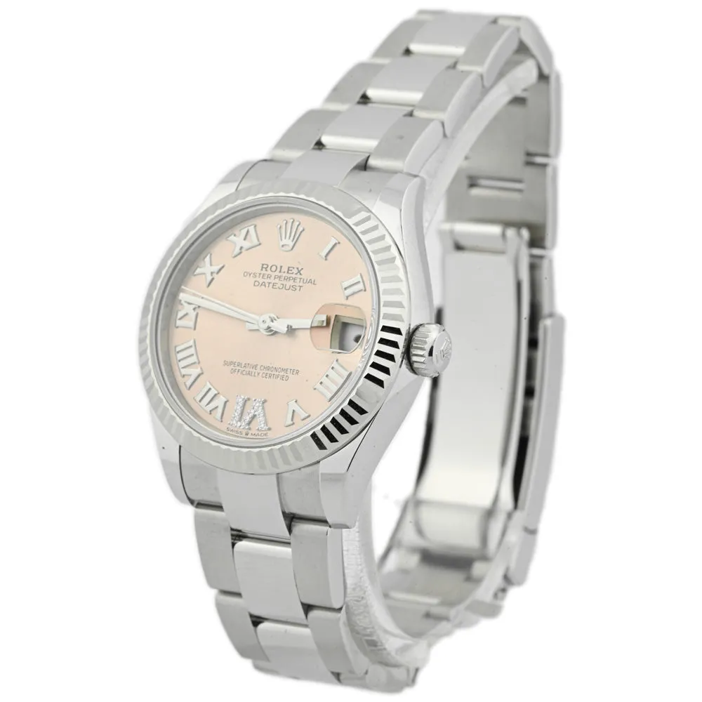 Rolex Ladies Datejust Stainless Steel 31mm Pink Salmon Roman Numeral Dial Watch Reference #: 278274