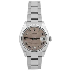 Rolex Ladies Datejust Stainless Steel 31mm Pink Salmon Roman Numeral Dial Watch Reference #: 278274