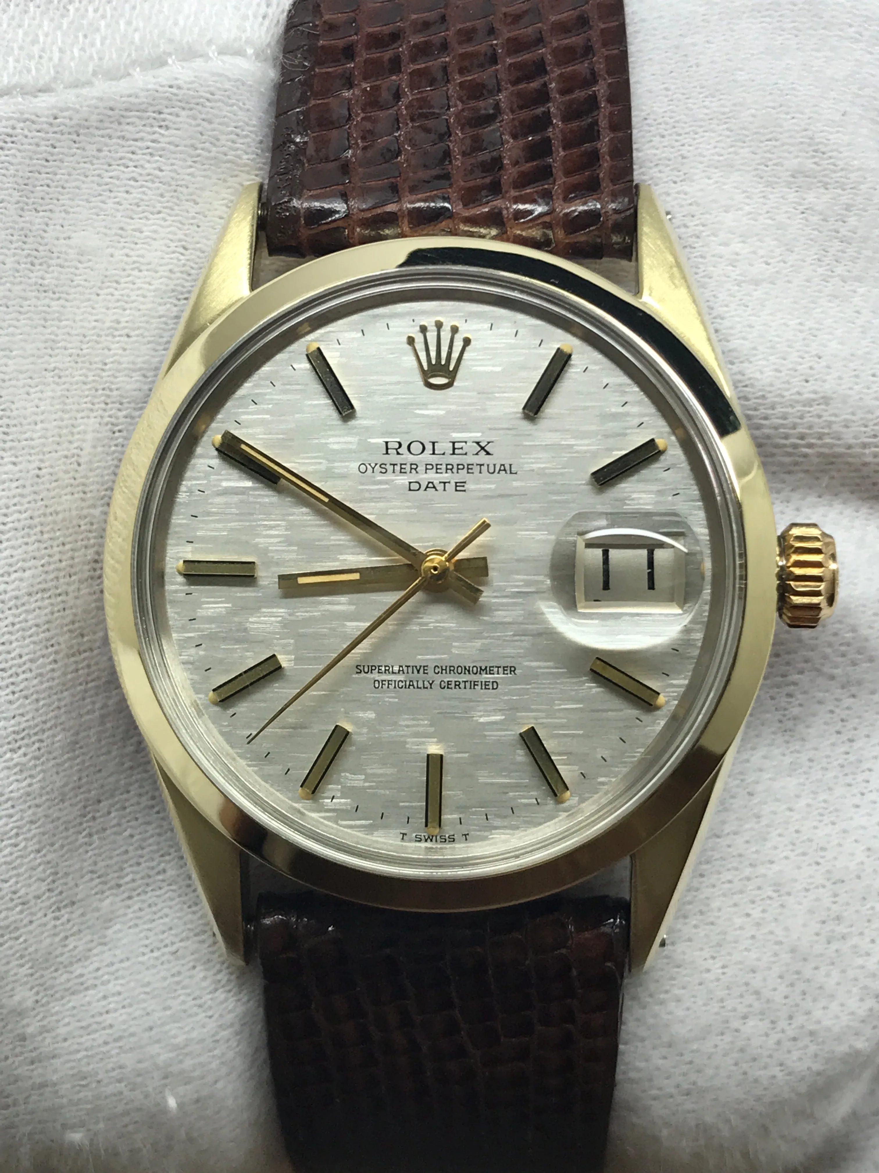 Rolex Oyster Perpetual Date 34mm 1550 Silver Mosaic Dial Automatic Men's Watch
