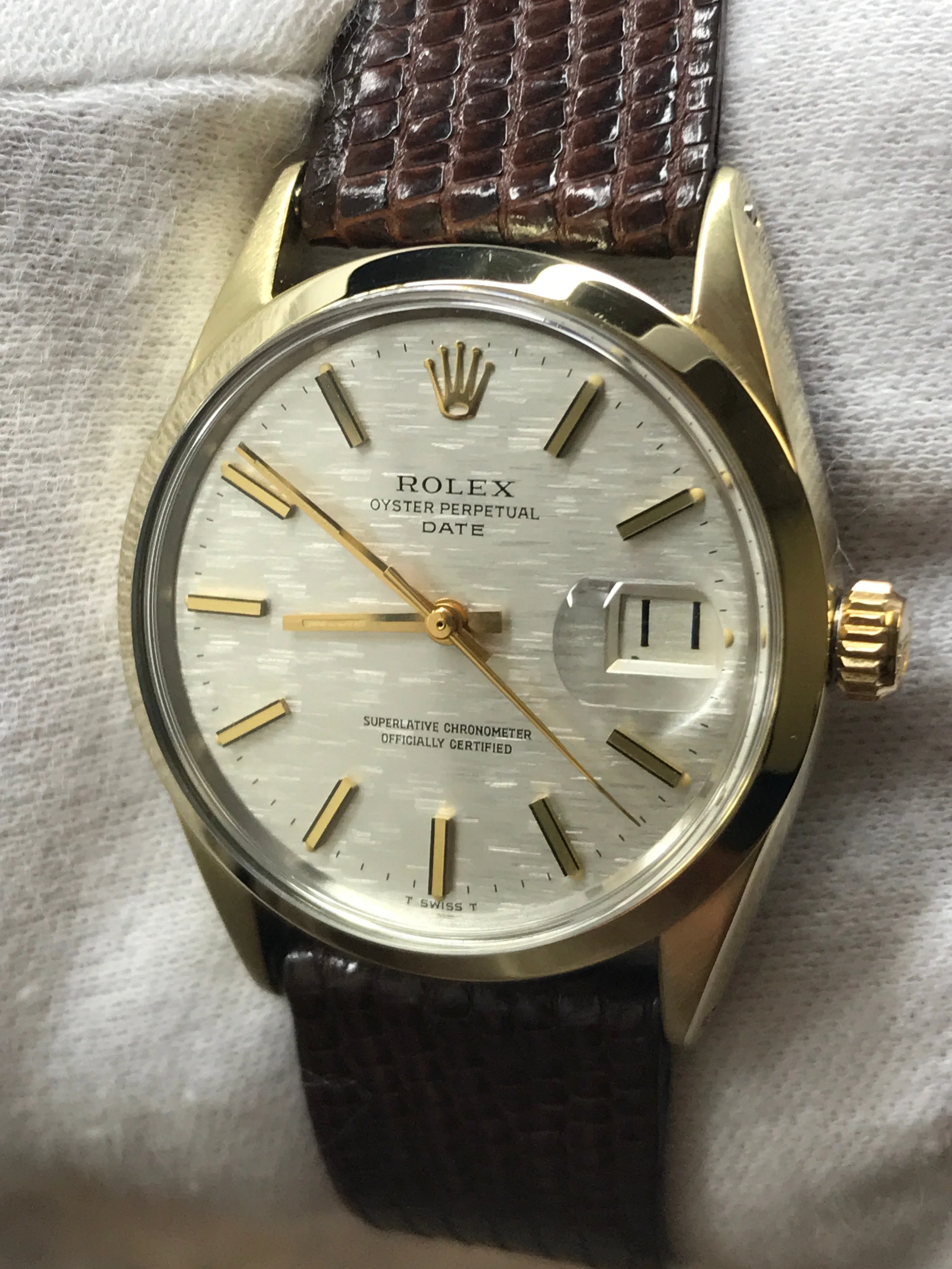 Rolex Oyster Perpetual Date 34mm 1550 Silver Mosaic Dial Automatic Men's Watch
