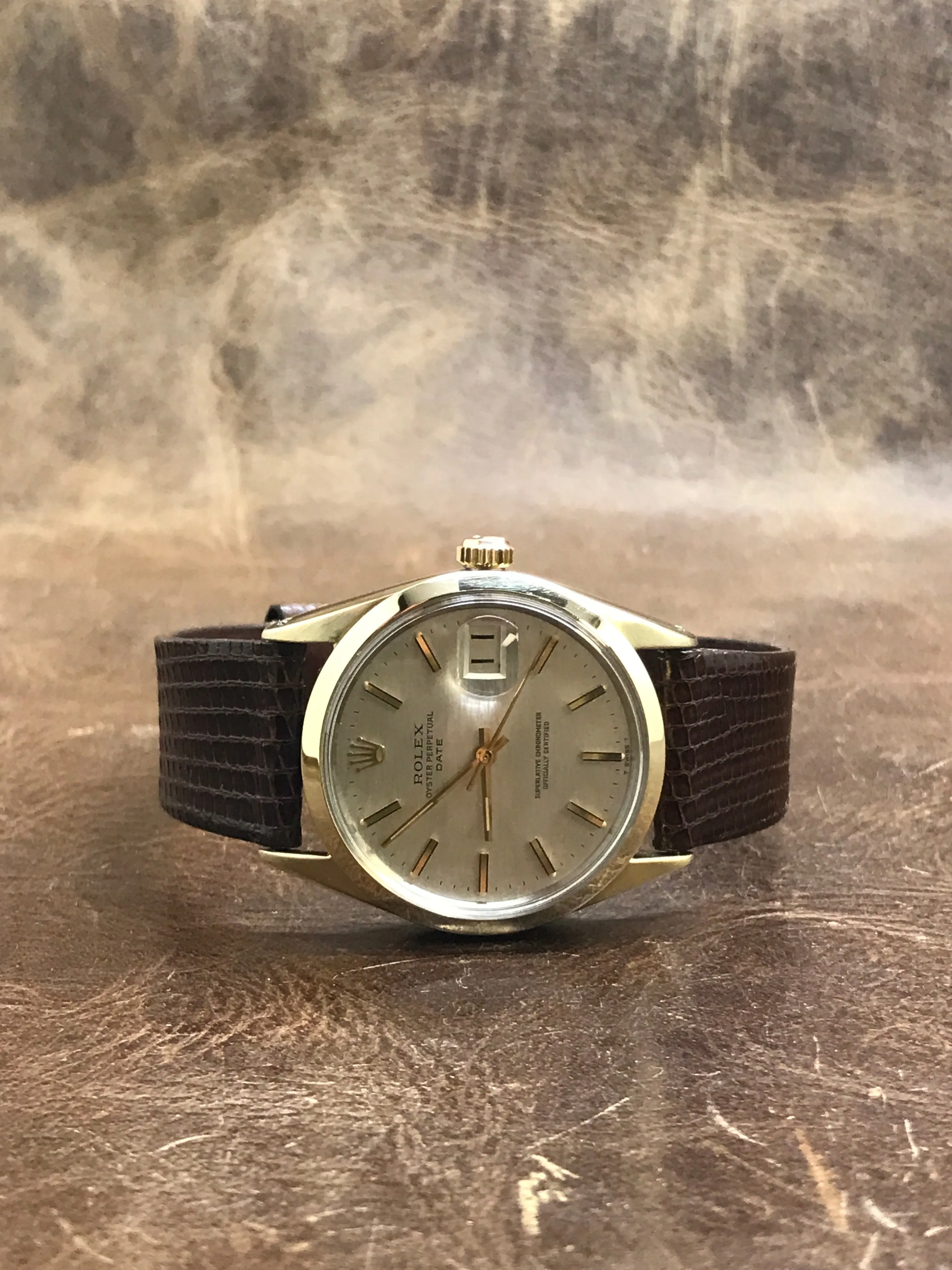 Rolex Oyster Perpetual Date 34mm 1550 Silver Mosaic Dial Automatic Men's Watch